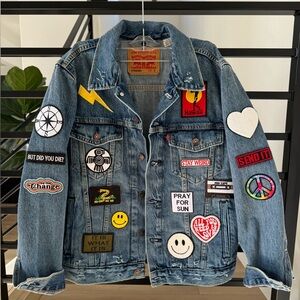 Levi Jean Jacket with patches. Handmade and brand new. One of a kind piece.